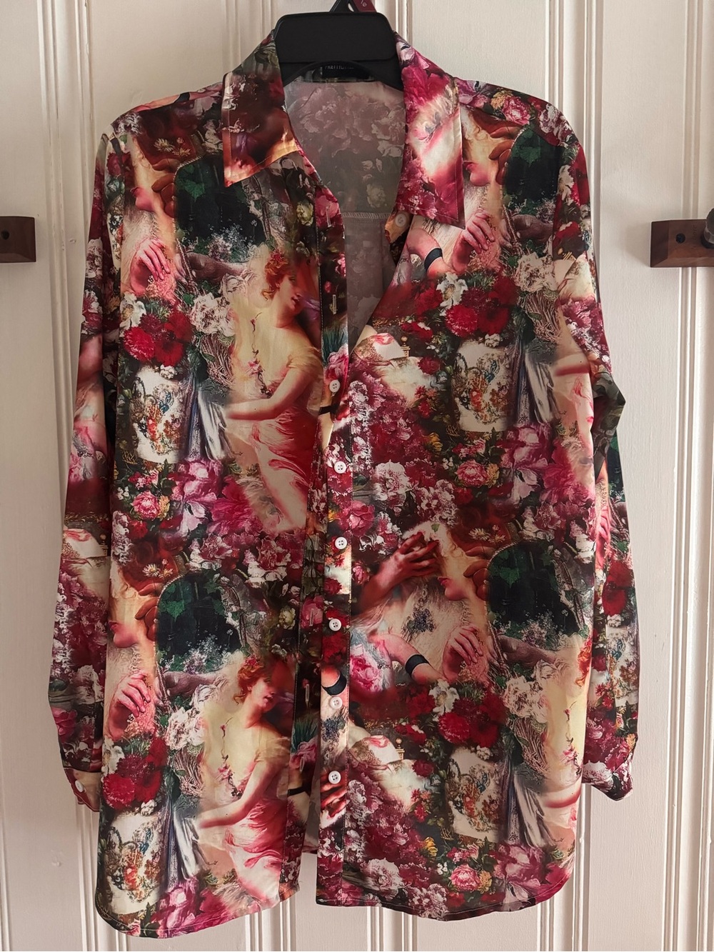 PrettyLittleThing Floral Renaissance Button-Down Blouse - Red, Pink, Cream